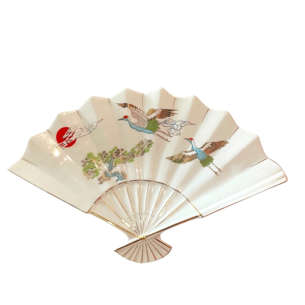 Vintage Porcelain‎ Fan OTAGIRI JapanTrinket Tray Fan Statue Jewelry Trinket